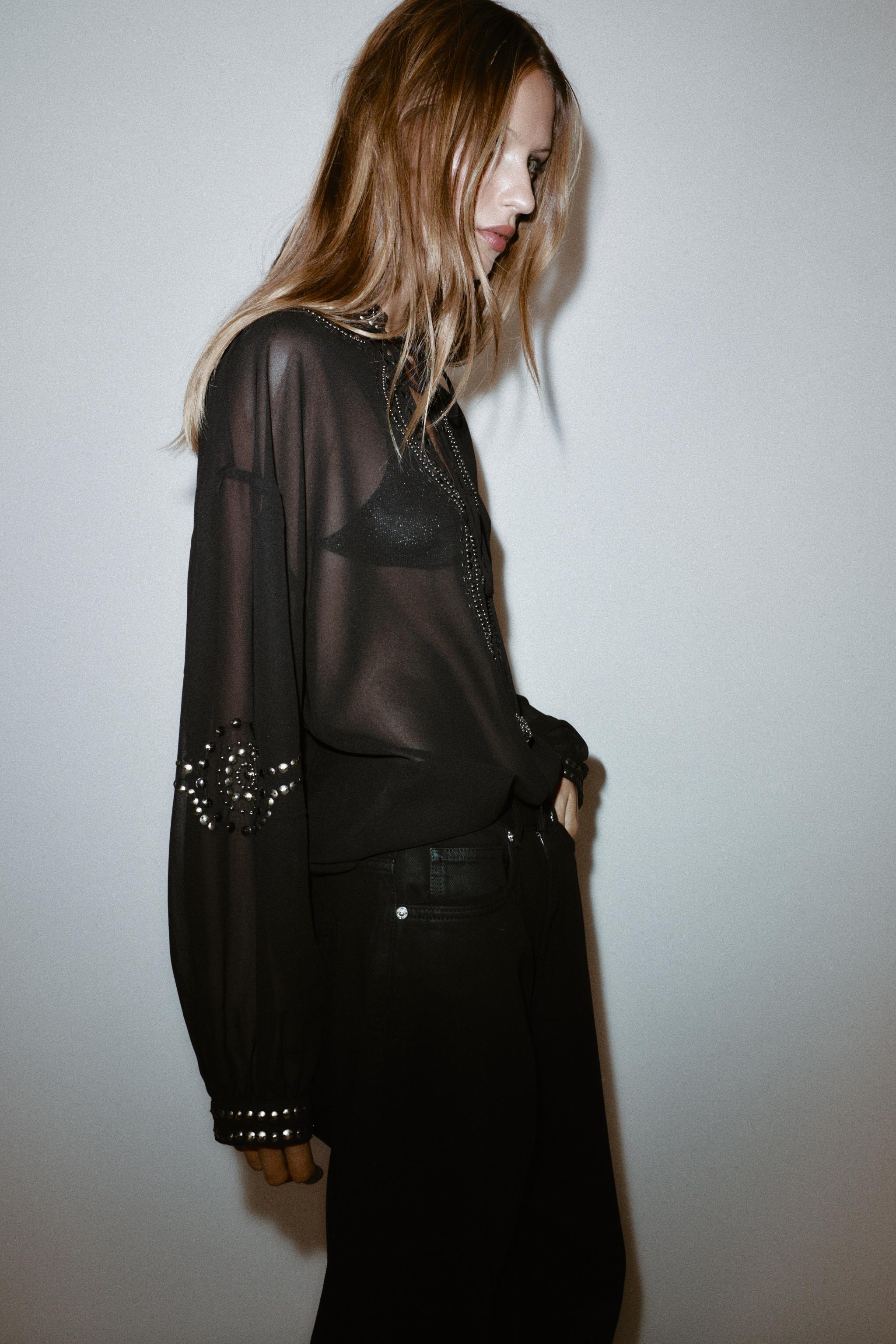 SEMI-SHEER BEADED BLOUSE